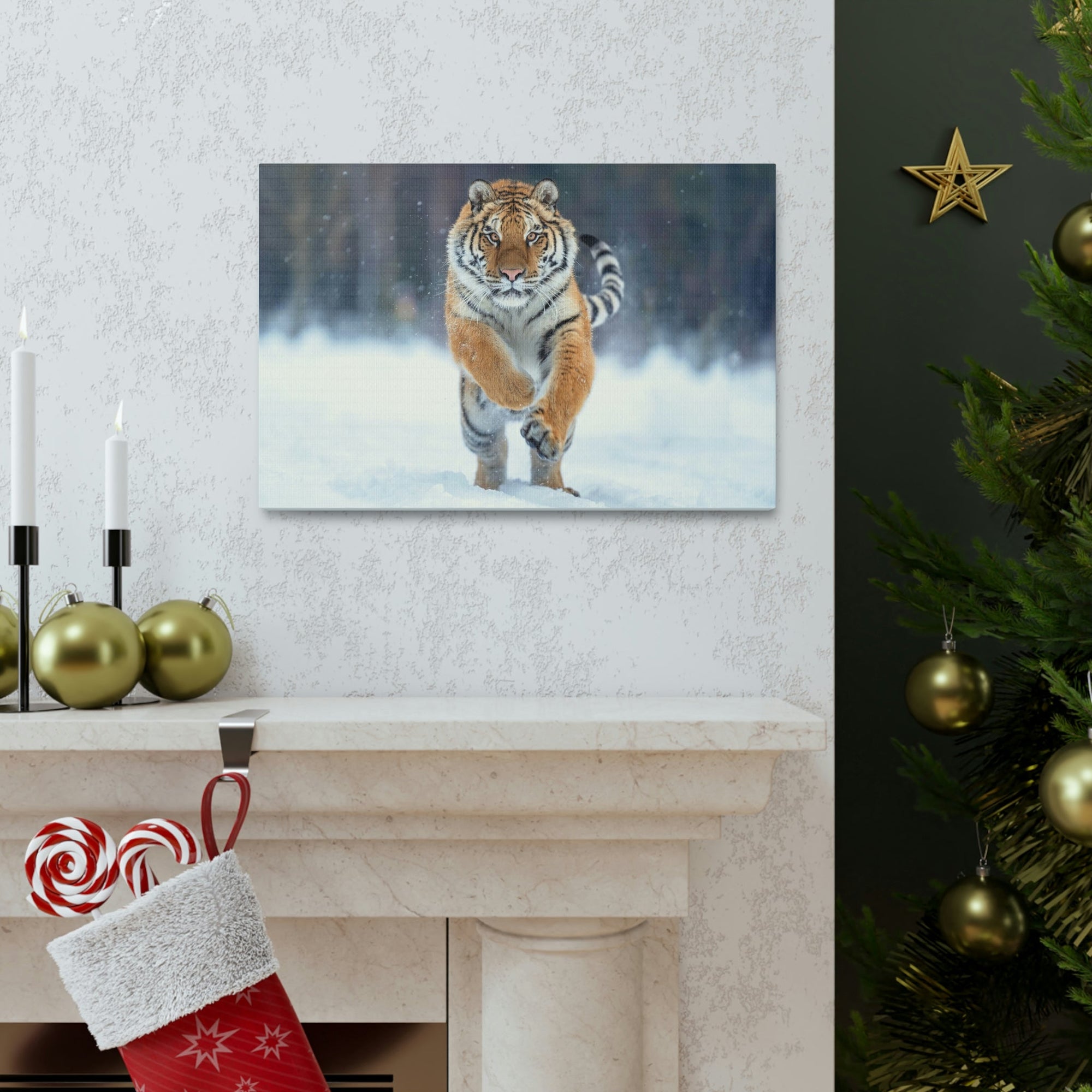 Scripture Walls Siberian Tiger Hunting Siberian Tiger on Hunt Print Animal Wall Art Wildlife Canvas Prints Wall Art Ready to Hang Unframed-Express Your Love Gifts