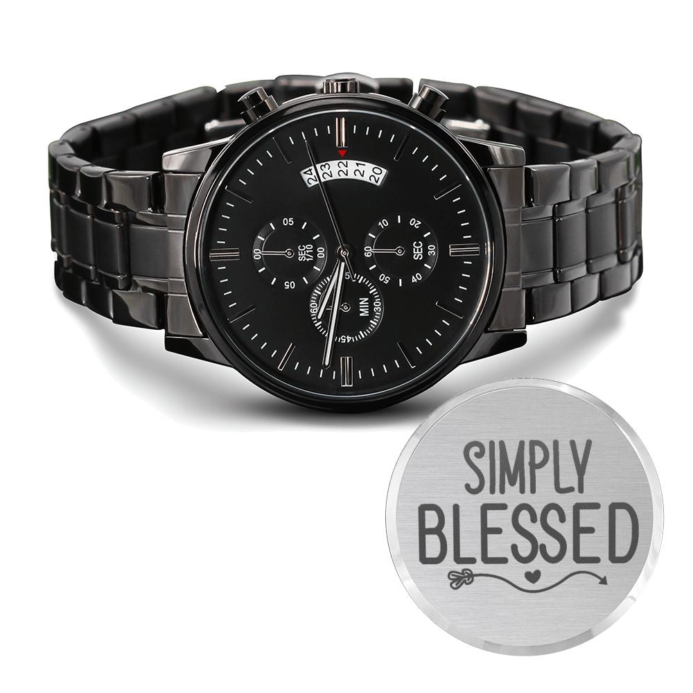 Simply Blessed Engraved Bible Verse Men&#39;s Watch Multifunction Stainless Steel W Copper Dial-Express Your Love Gifts