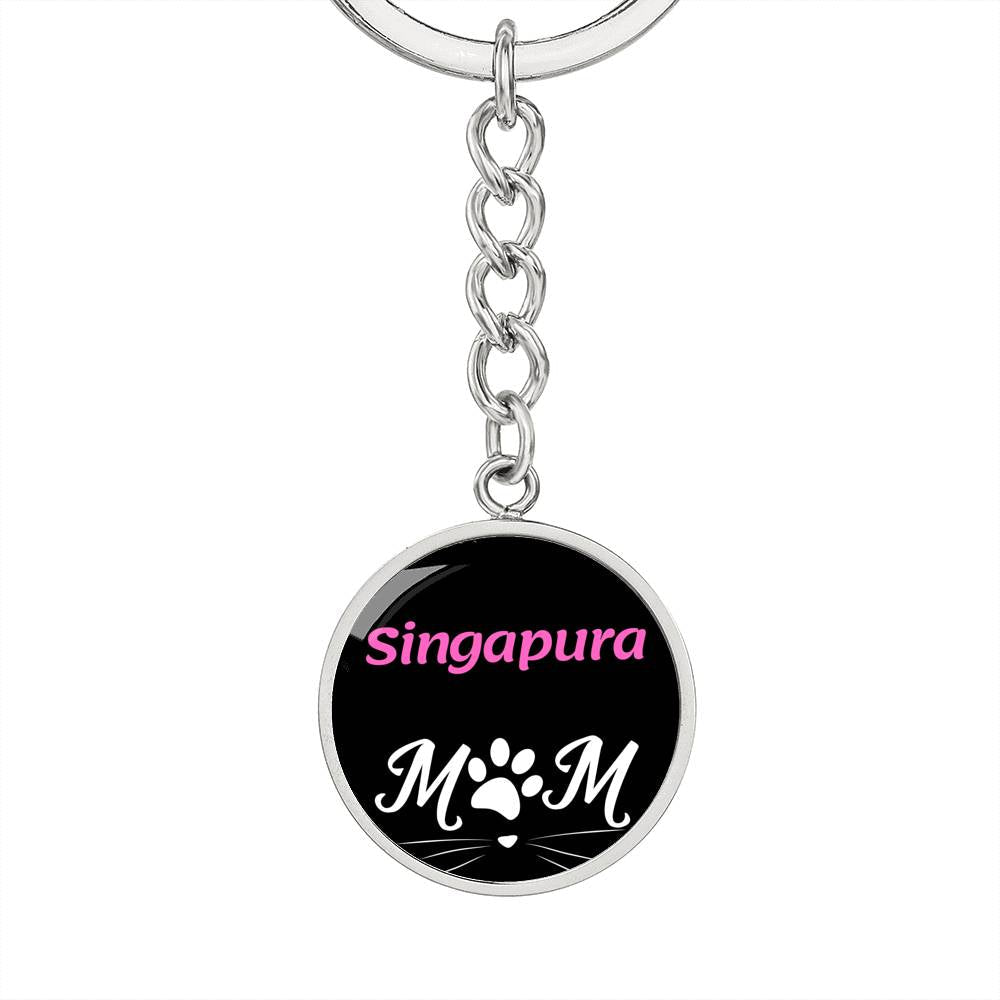 Singapura Cat Mom Keychain Stainless Steel or 18k Gold Circle Pendant-Express Your Love Gifts