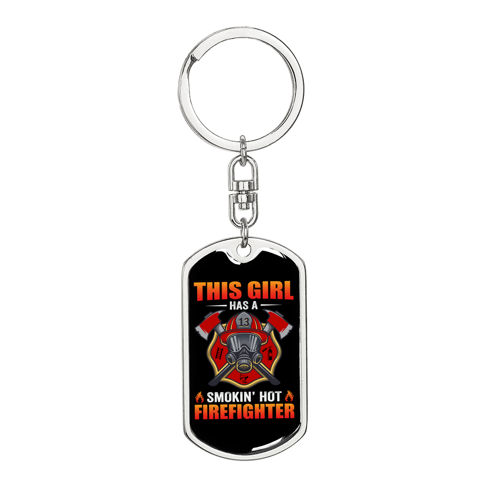 Smokin Hot Firefighter Girl Keychain Stainless Steel or 18k Gold Dog Tag Keyring-Express Your Love Gifts