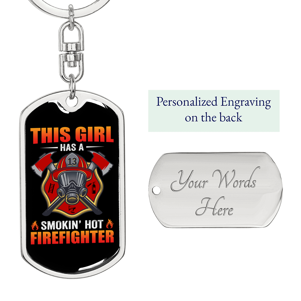 Smokin Hot Firefighter Girl Keychain Stainless Steel or 18k Gold Dog Tag Keyring-Express Your Love Gifts
