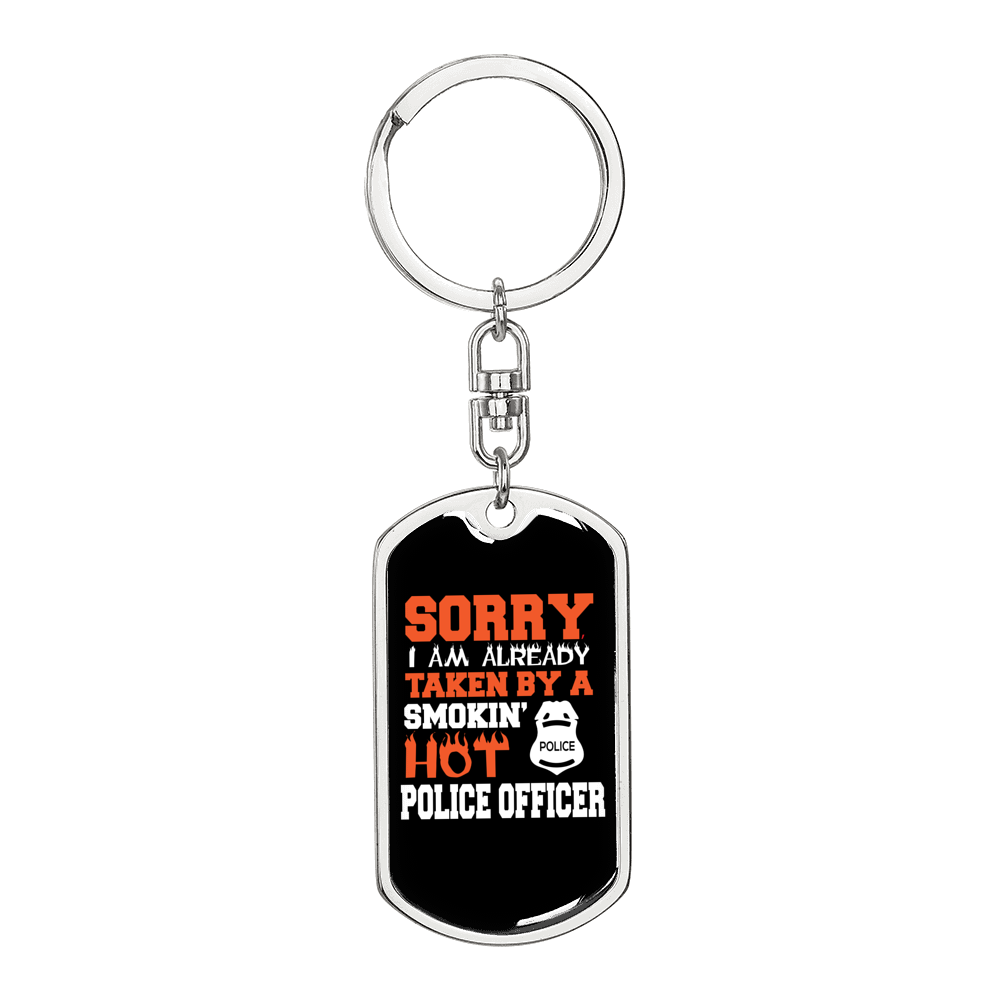 Smokin' Hot Police Officer Keychain Stainless Steel or 18k Gold Dog Tag Keyring-Express Your Love Gifts