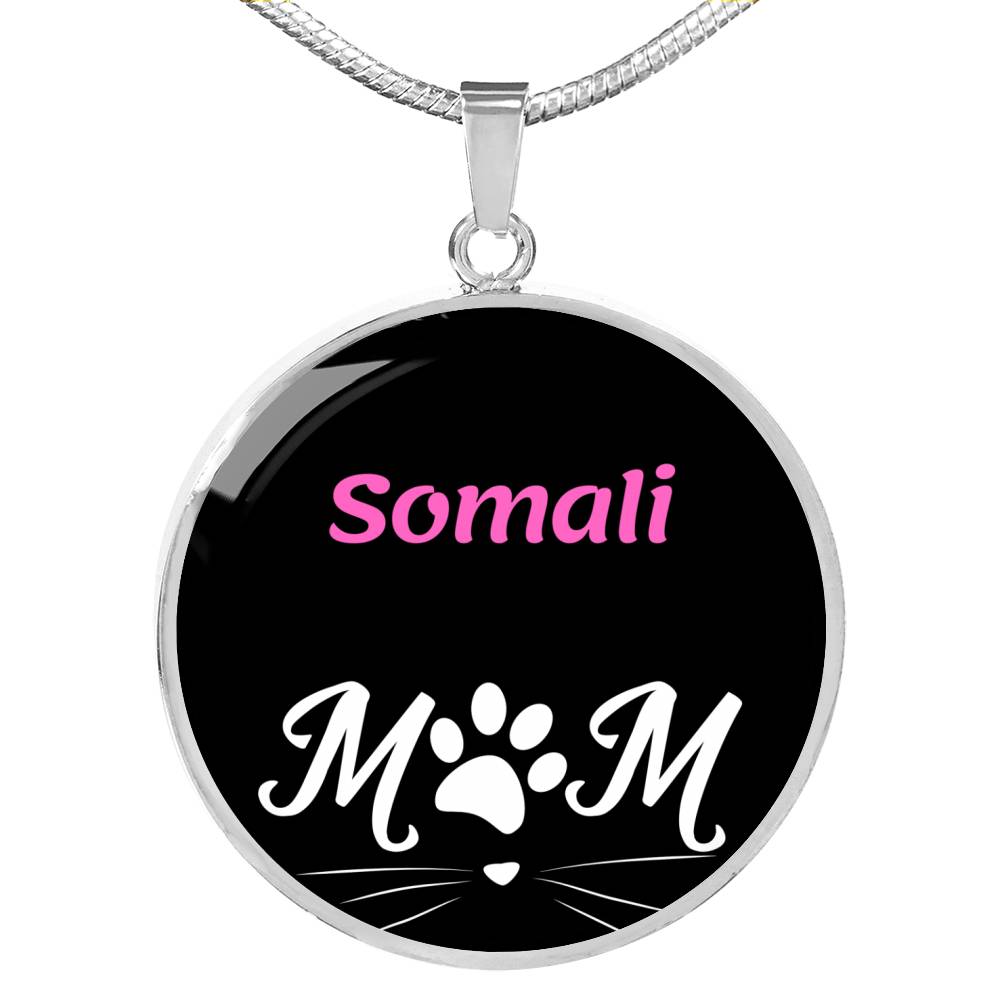 Somali Cat Mom Necklace Circle Pendant Stainless Steel or 18k Gold 18-22"-Express Your Love Gifts