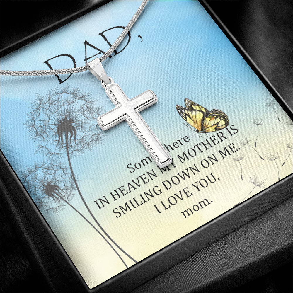 Somewhere in Heaven Dad Memorial Gift Dad Memorial Cross Necklace Sympathy Gift Loss of Father Condolence Message Card-Express Your Love Gifts