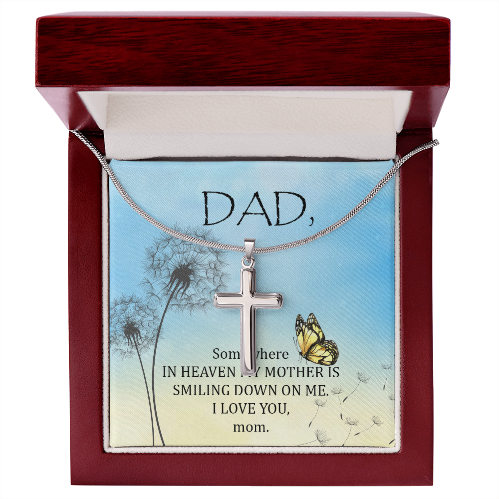 Somewhere in Heaven Dad Memorial Gift Dad Memorial Cross Necklace Sympathy Gift Loss of Father Condolence Message Card-Express Your Love Gifts