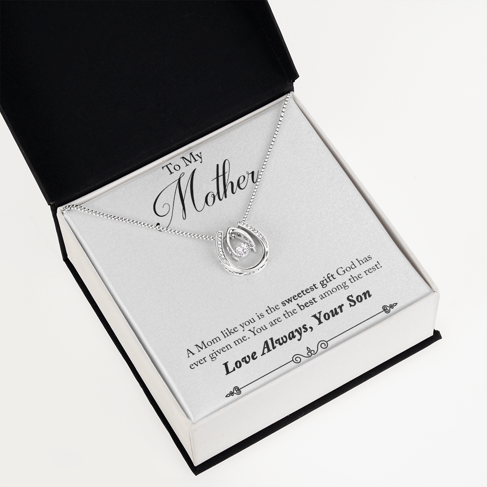 Son to Mother Sweetest Gift Lucky Horseshoe Necklace Message Card 14k w CZ Crystals-Express Your Love Gifts