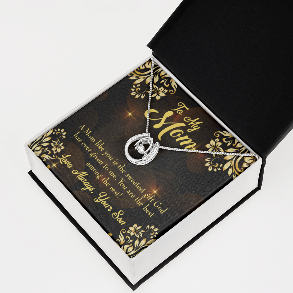 Son to Mother Sweetest Gift Lucky Horseshoe Necklace Message Card 14k w CZ Crystals-Express Your Love Gifts