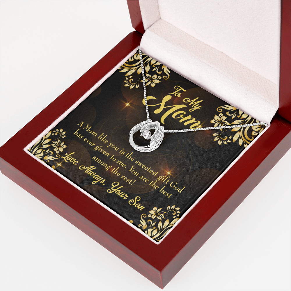 Son to Mother Sweetest Gift Lucky Horseshoe Necklace Message Card 14k w CZ Crystals-Express Your Love Gifts