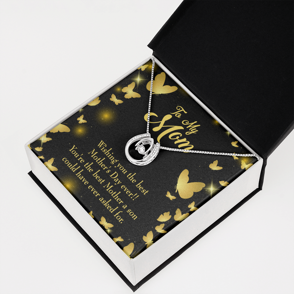 Son to Mother The Best Lucky Horseshoe Necklace Message Card 14k w CZ Crystals-Express Your Love Gifts