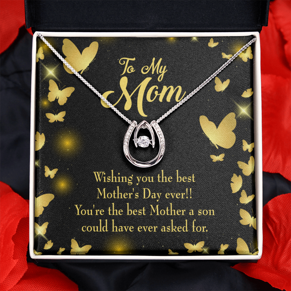 Son to Mother The Best Lucky Horseshoe Necklace Message Card 14k w CZ Crystals-Express Your Love Gifts