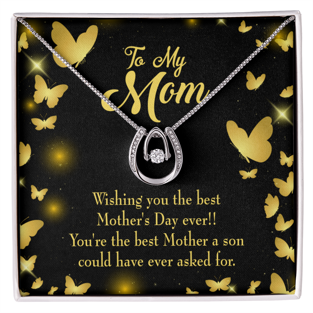 Son to Mother The Best Lucky Horseshoe Necklace Message Card 14k w CZ Crystals-Express Your Love Gifts