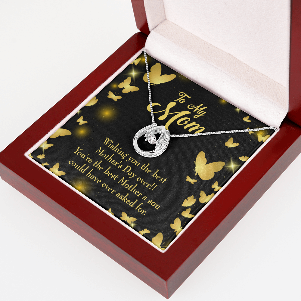 Son to Mother The Best Lucky Horseshoe Necklace Message Card 14k w CZ Crystals-Express Your Love Gifts