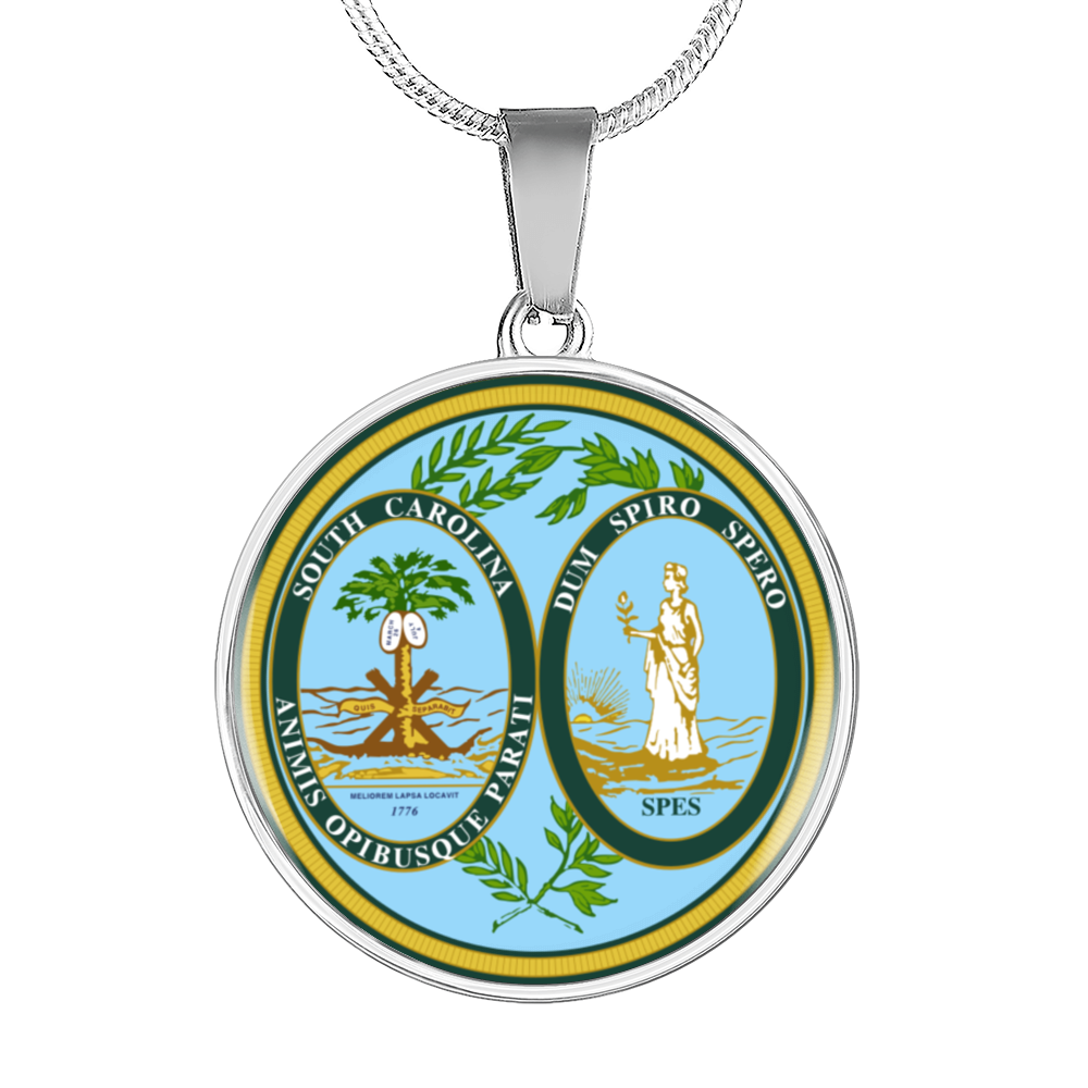 South Carolina State Seal Necklace Circle Pendant Stainless Steel or 18k Gold 18-22"-Express Your Love Gifts