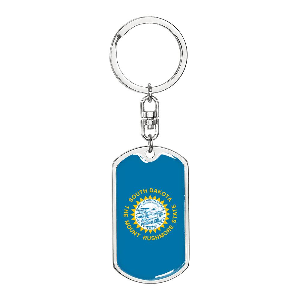 South Dakota State Flag Keychain Dog Tag Stainless Steel or 18k Gold-Express Your Love Gifts
