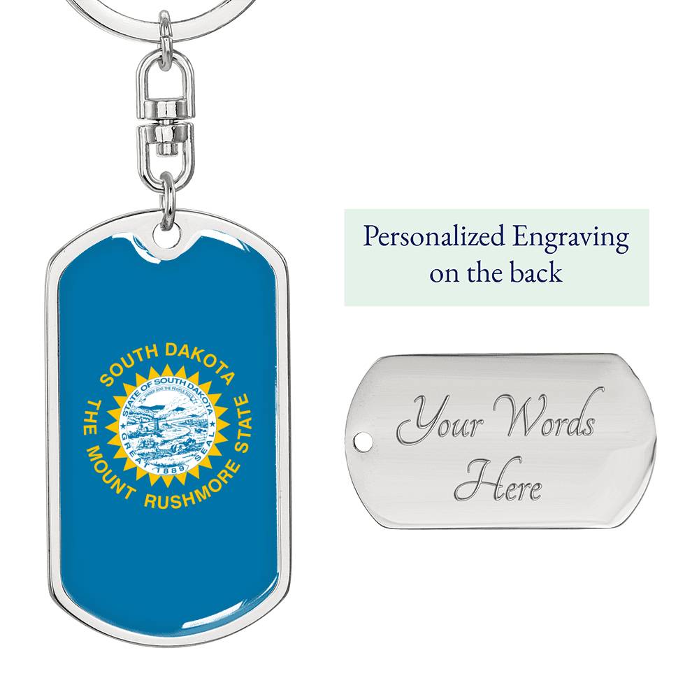 South Dakota State Flag Keychain Dog Tag Stainless Steel or 18k Gold-Express Your Love Gifts