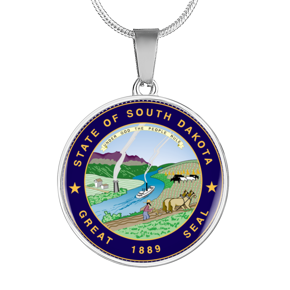 South Dakota State Seal Necklace Circle Pendant Stainless Steel or 18k Gold 18-22"-Express Your Love Gifts