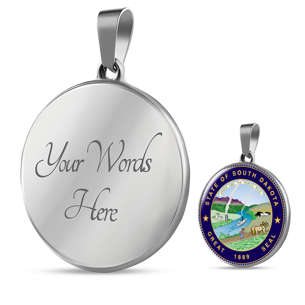 South Dakota State Seal Necklace Circle Pendant Stainless Steel or 18k Gold 18-22"-Express Your Love Gifts