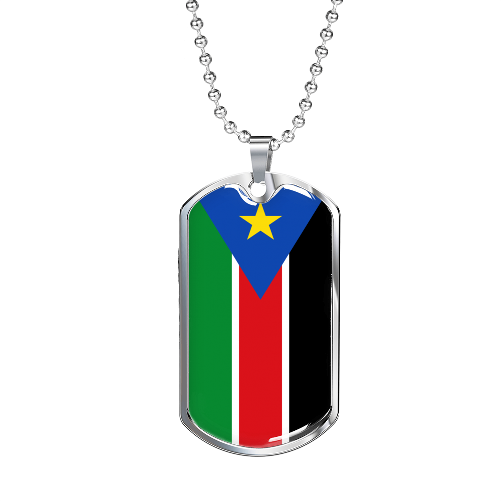 South Sudan Flag Necklace Stainless Steel or 18k Gold Dog Tag 24" Chain-Express Your Love Gifts
