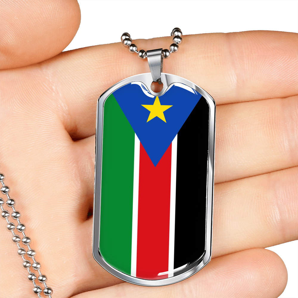 South Sudan Flag Necklace Stainless Steel or 18k Gold Dog Tag 24" Chain-Express Your Love Gifts