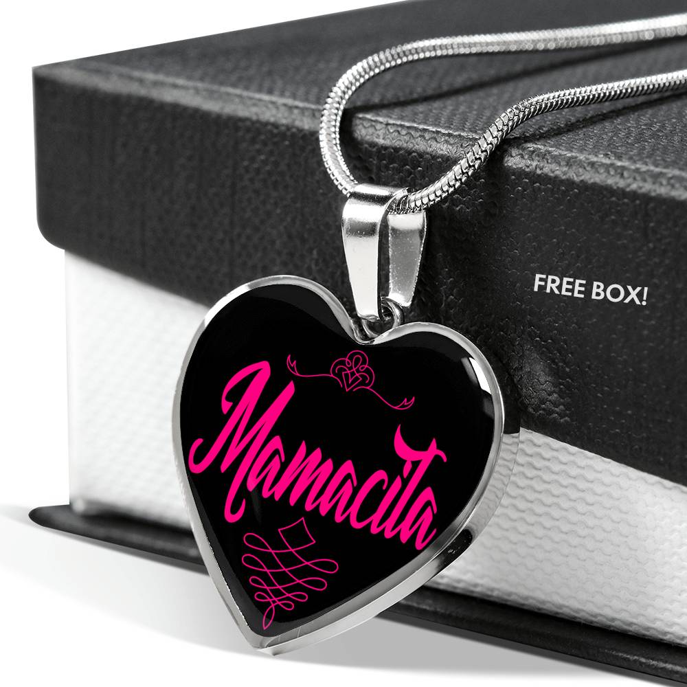 Spanish Gift Mamacita Heart Necklace Stainless Steel or 18k Gold Heart Pendant 18-22"-Express Your Love Gifts
