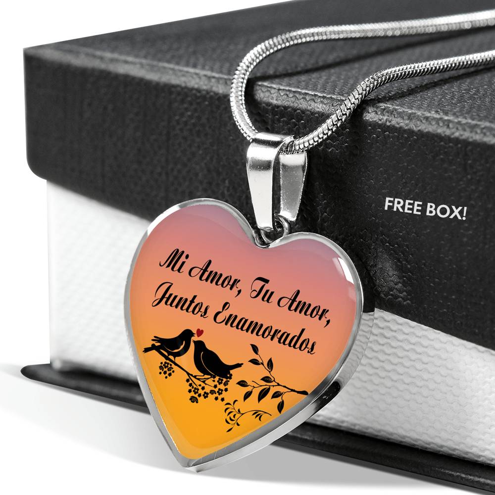 Spanish Love Necklace Mi Amor Tu Amor Juntos Enamorados Necklace Stainless Steel or 18k Gold Heart Pendant 18-22"''-Express Your Love Gifts