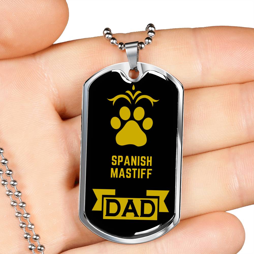 Spanish Mastiff Dad Dog Necklace Stainless Steel or 18k Gold Dog Tag W 24" Dog Owner Lover-Express Your Love Gifts