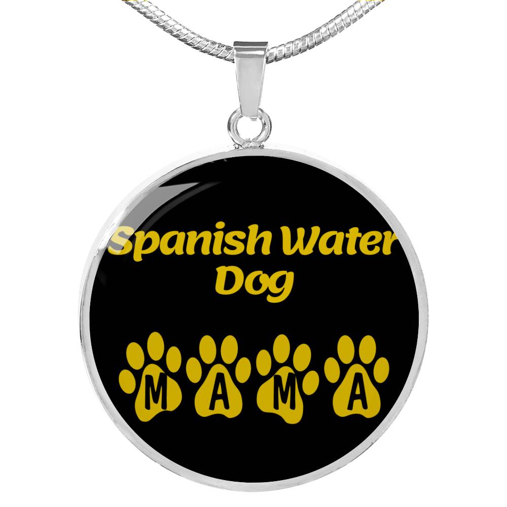 Spanish Water Dog Mama Circle Necklace Stainless Steel or 18k Gold 18-22" Dog Owner Lover-Express Your Love Gifts