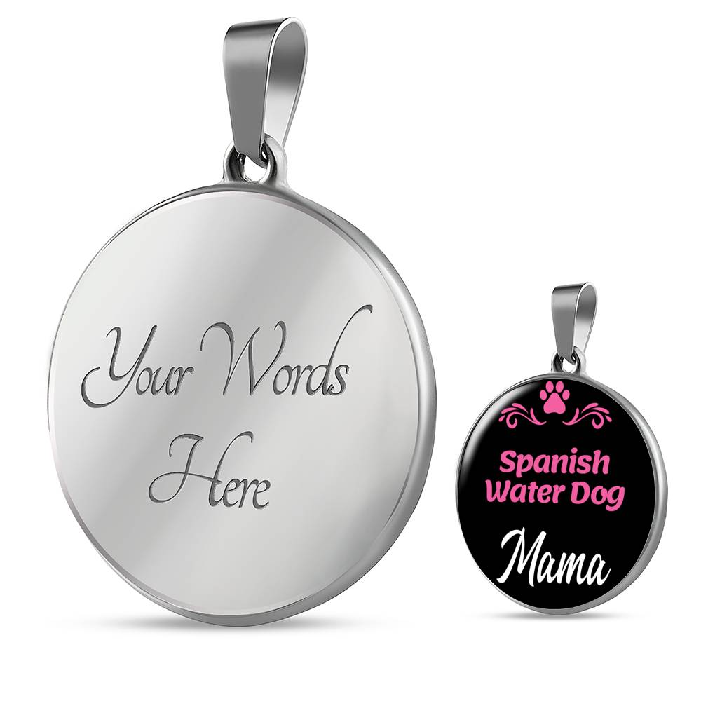 Spanish Water Dog Mama Necklace Circle Pendant Stainless Steel or 18k Gold 18-22" Dog Mom Pendant-Express Your Love Gifts
