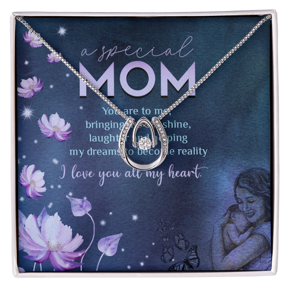 Special Mother Lucky Horseshoe Necklace Message Card 14k w CZ Crystals-Express Your Love Gifts