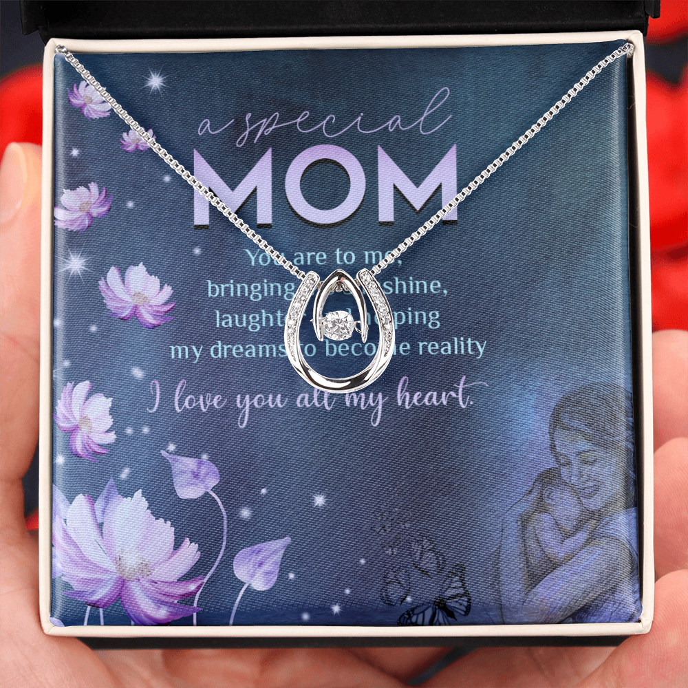 Special Mother Lucky Horseshoe Necklace Message Card 14k w CZ Crystals-Express Your Love Gifts