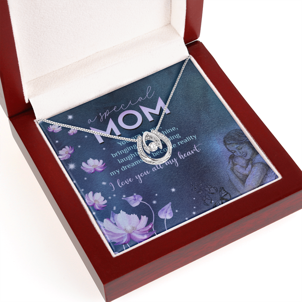 Special Mother Lucky Horseshoe Necklace Message Card 14k w CZ Crystals-Express Your Love Gifts