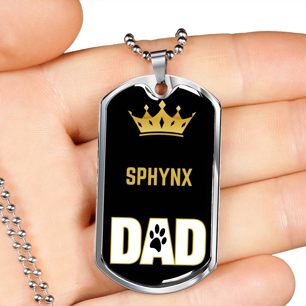Sphynx Cat Dad Necklace Stainless Steel or 18k Gold Dog Tag 24" Chain-Express Your Love Gifts