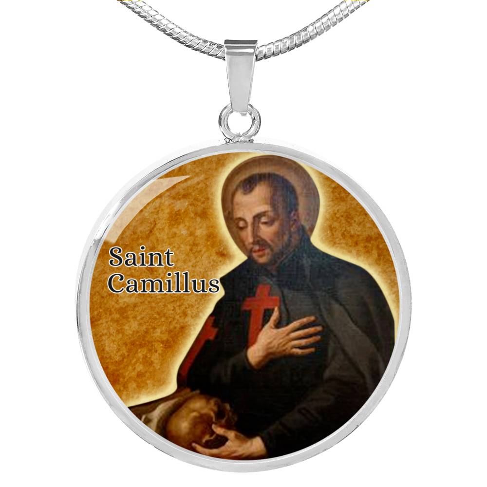 St. Camillus Catholic Saint Circle Necklace Stainless Steel or 18k Gold 18-22"-Express Your Love Gifts