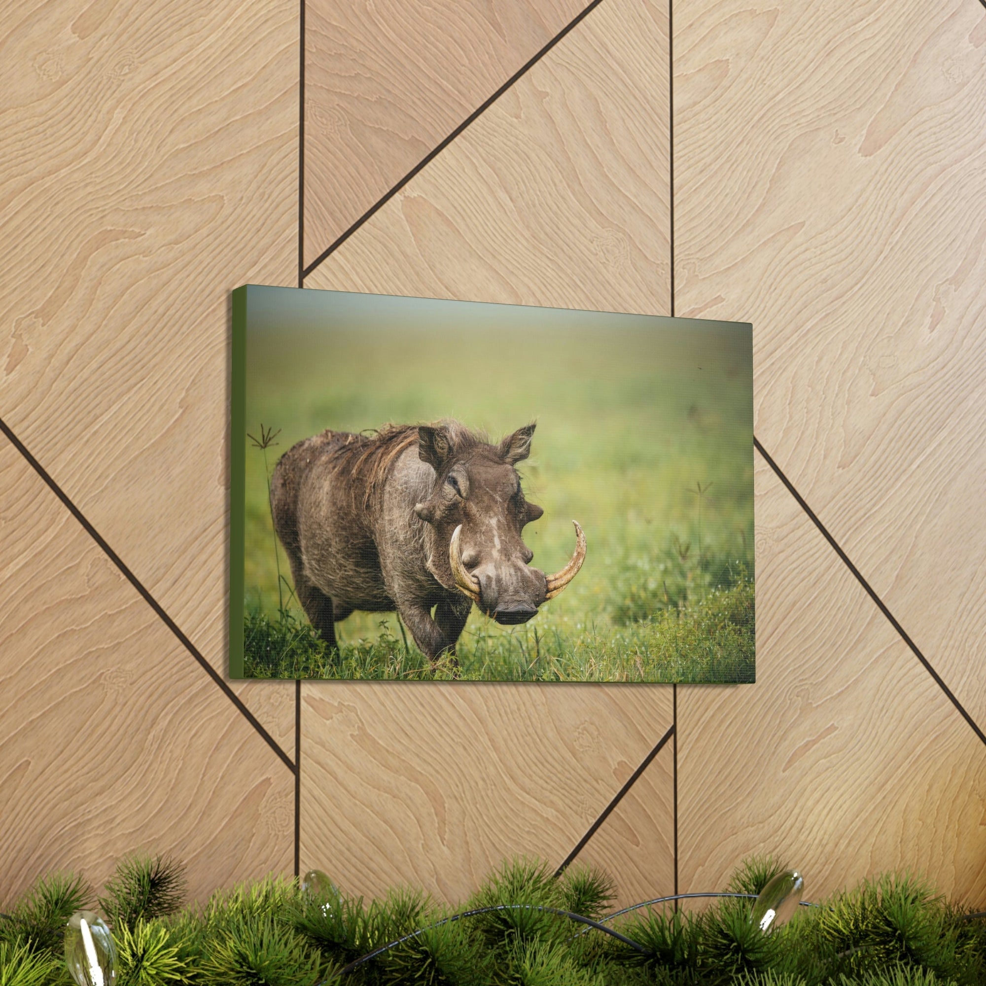 Scripture Walls Statuesque Common Warthog on a Grassland Print Animal Wall Art Wildlife Canvas Prints Wall Art Ready to Hang Unframed-Express Your Love Gifts