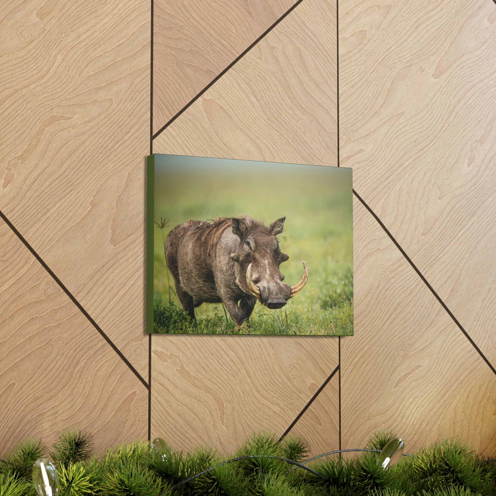 Scripture Walls Statuesque Common Warthog on a Grassland Print Animal Wall Art Wildlife Canvas Prints Wall Art Ready to Hang Unframed-Express Your Love Gifts