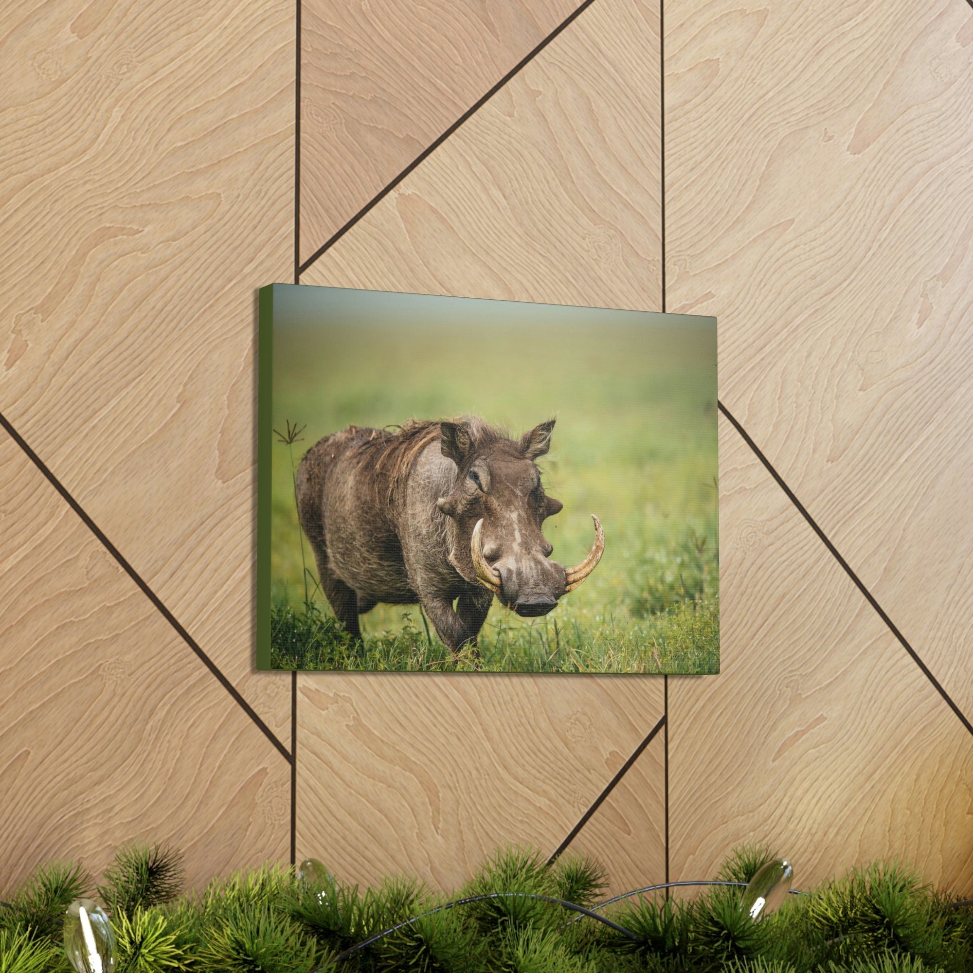 Scripture Walls Statuesque Common Warthog on a Grassland Print Animal Wall Art Wildlife Canvas Prints Wall Art Ready to Hang Unframed-Express Your Love Gifts