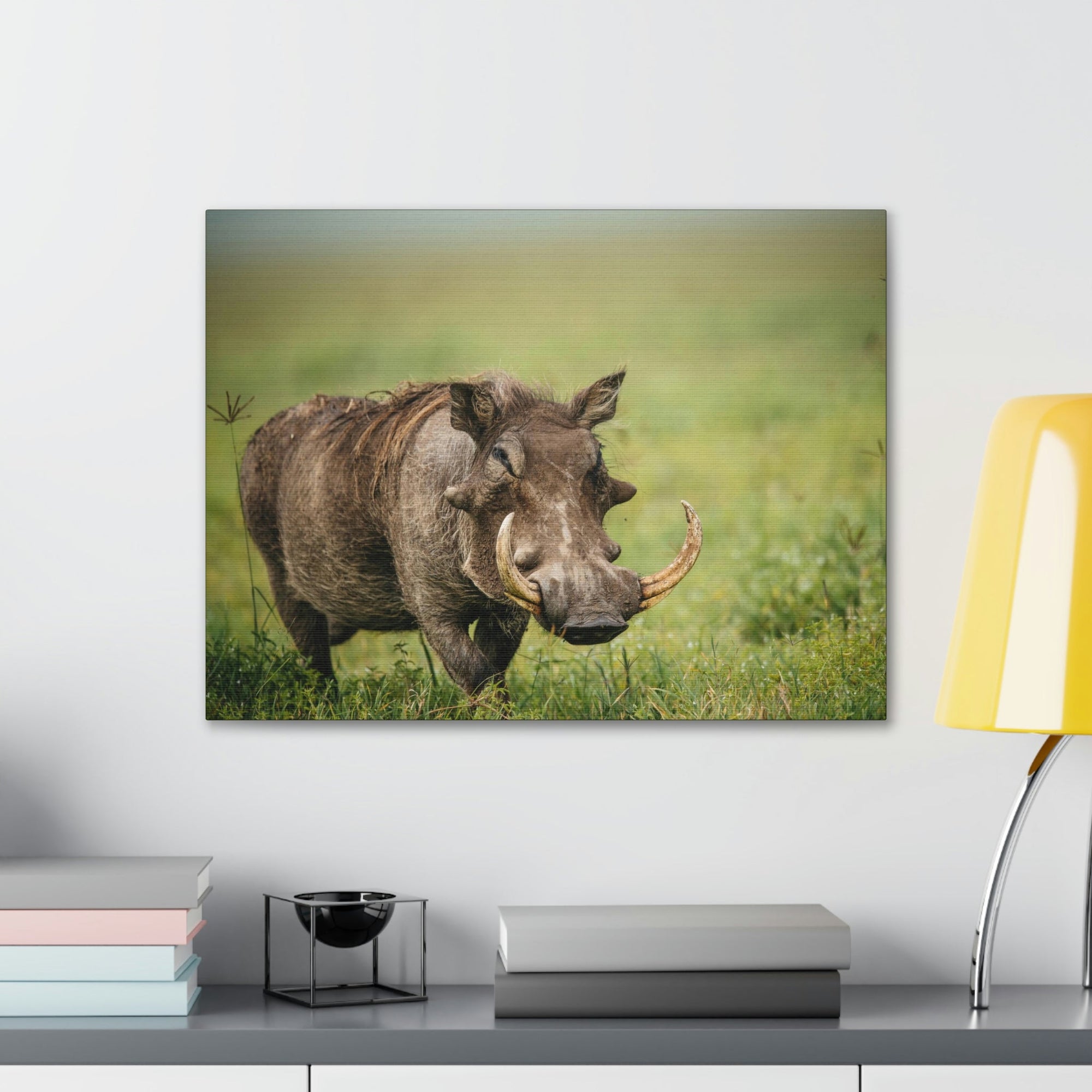 Scripture Walls Statuesque Common Warthog on a Grassland Print Animal Wall Art Wildlife Canvas Prints Wall Art Ready to Hang Unframed-Express Your Love Gifts