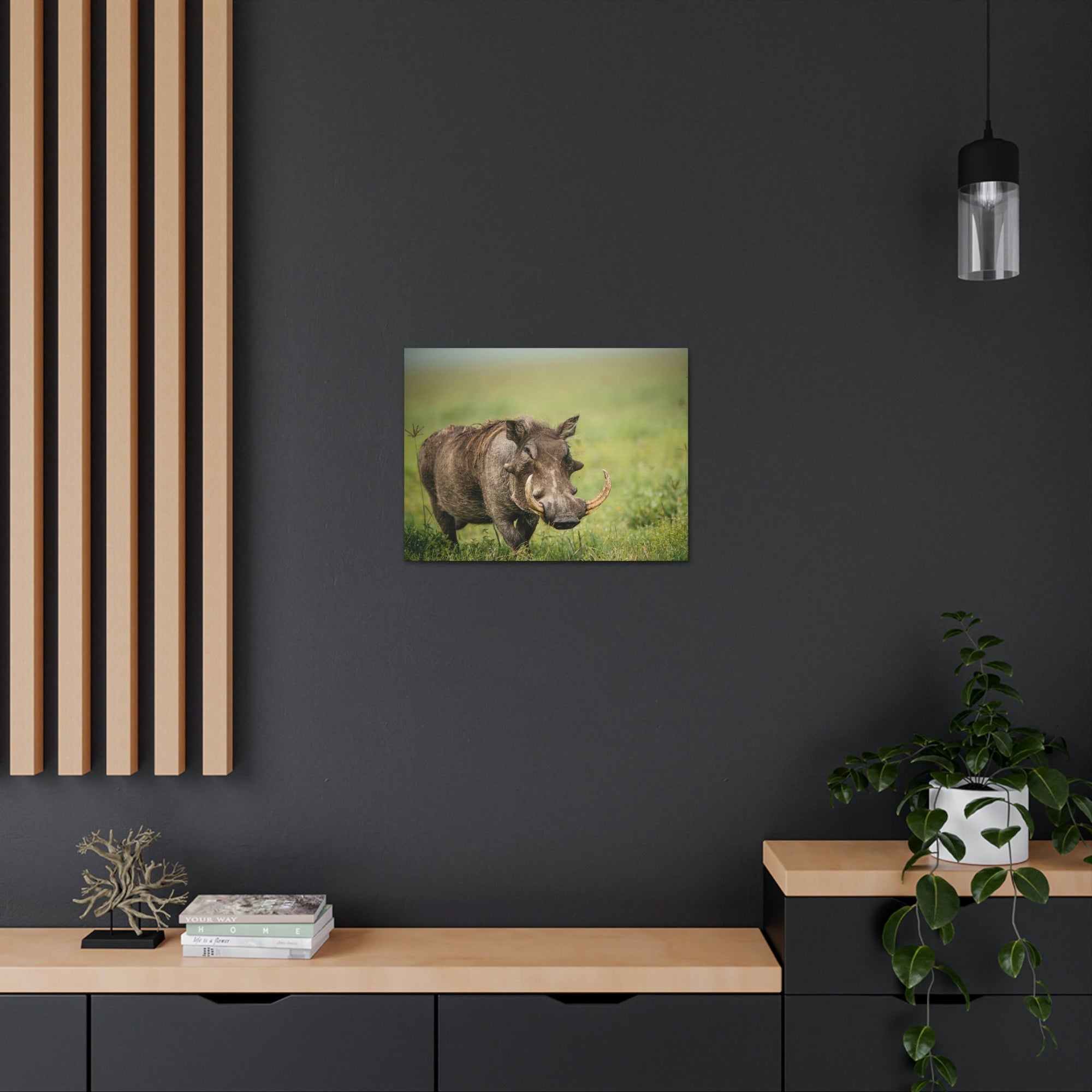 Scripture Walls Statuesque Common Warthog on a Grassland Print Animal Wall Art Wildlife Canvas Prints Wall Art Ready to Hang Unframed-Express Your Love Gifts