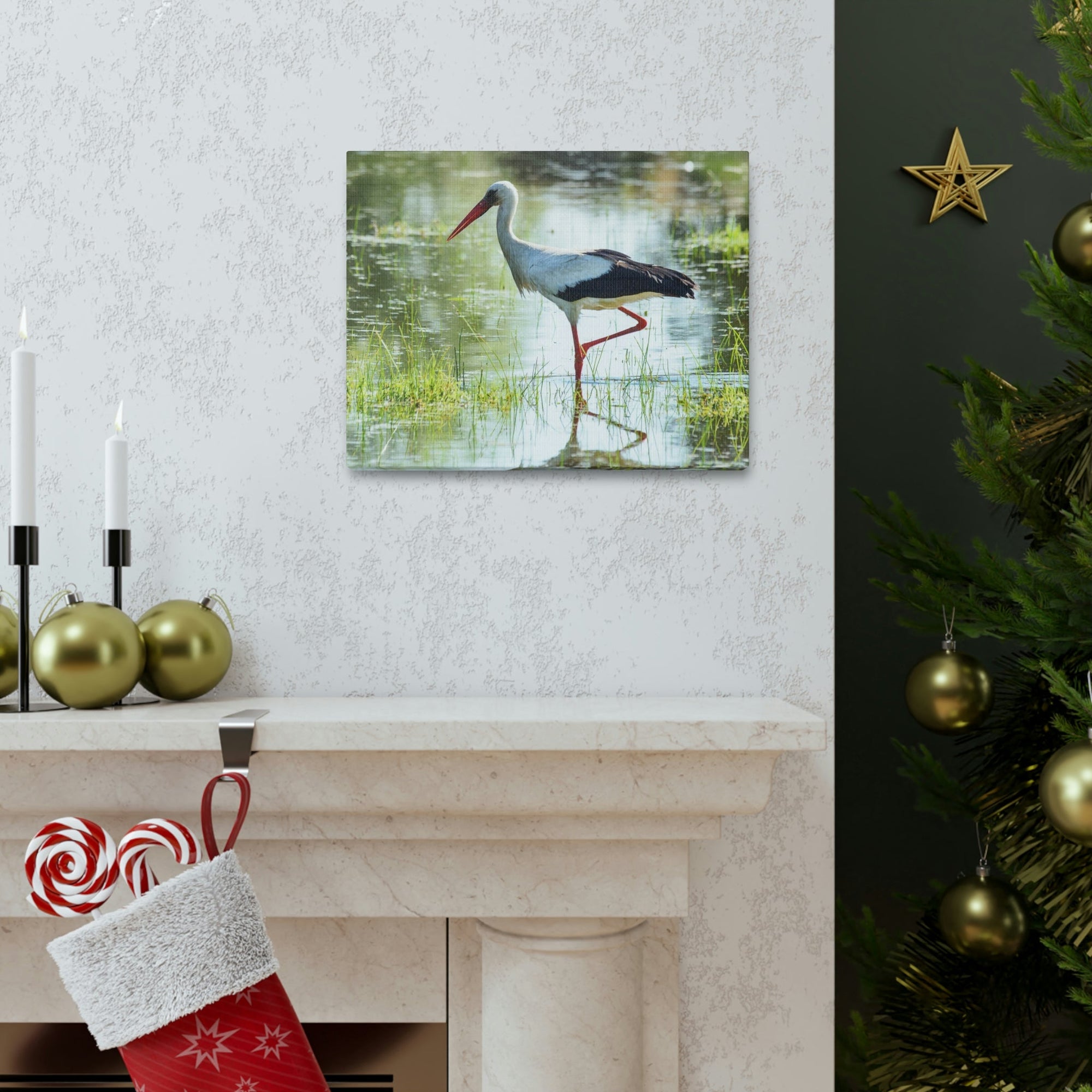 Scripture Walls Stork Hunting Stork on Hunt Print Animal Wall Art Wildlife Canvas Prints Wall Art Ready to Hang Unframed-Express Your Love Gifts