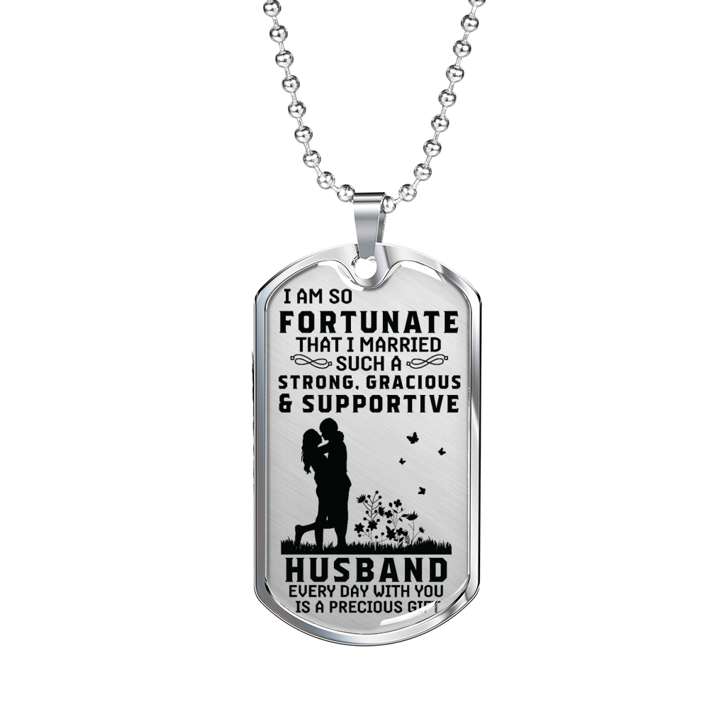 Strong Gracious Supportive Husband Necklace Stainless Steel or 18k Gold Dog Tag 24" Chain-Express Your Love Gifts