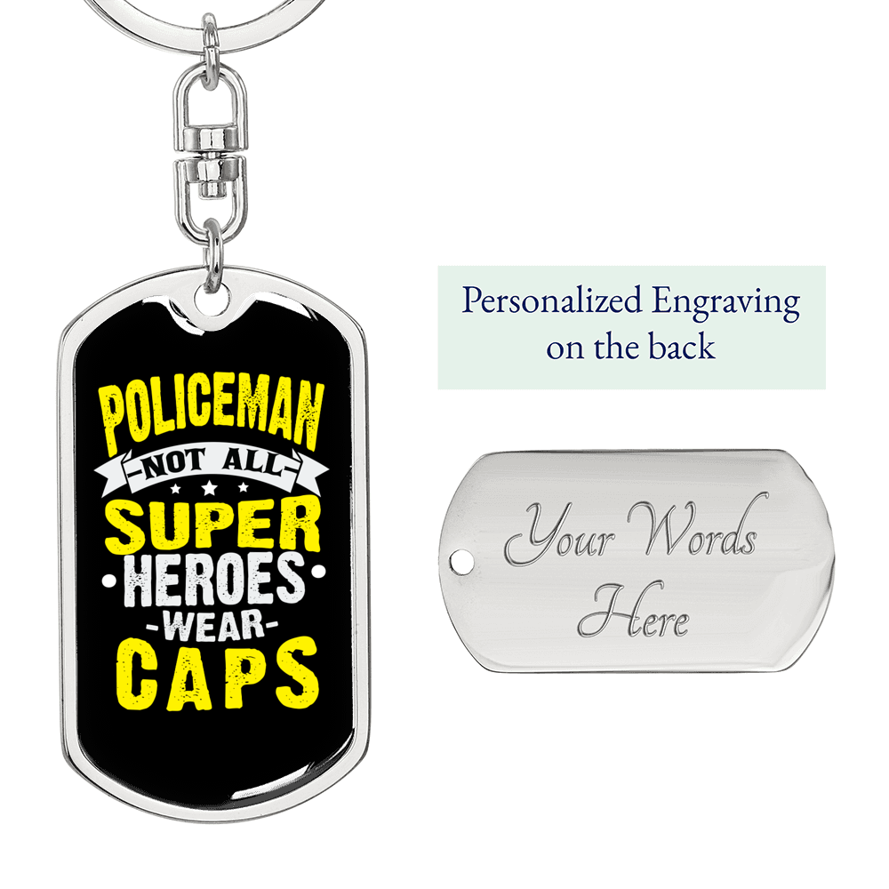 Super Heroes Wear Caps Keychain Stainless Steel or 18k Gold Dog Tag Keyring-Express Your Love Gifts