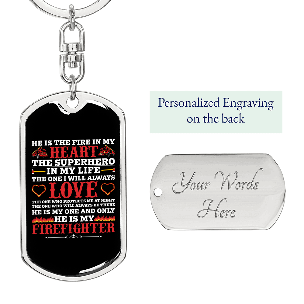 Superhero In My Life Firefighter Keychain Stainless Steel or 18k Gold Dog Tag Keyring-Express Your Love Gifts