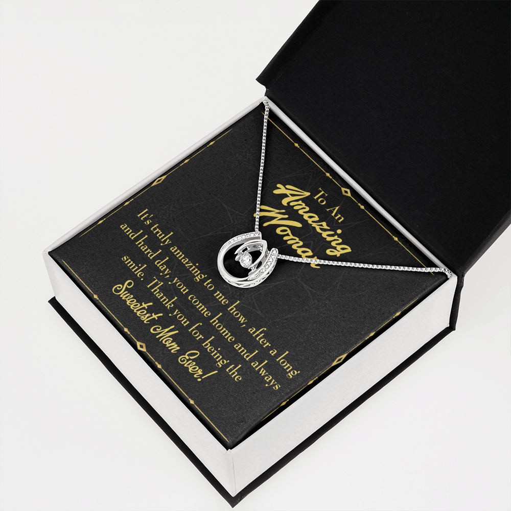 Sweetest Mom Ever Lucky Horseshoe Necklace Message Card 14k w CZ Crystals-Express Your Love Gifts