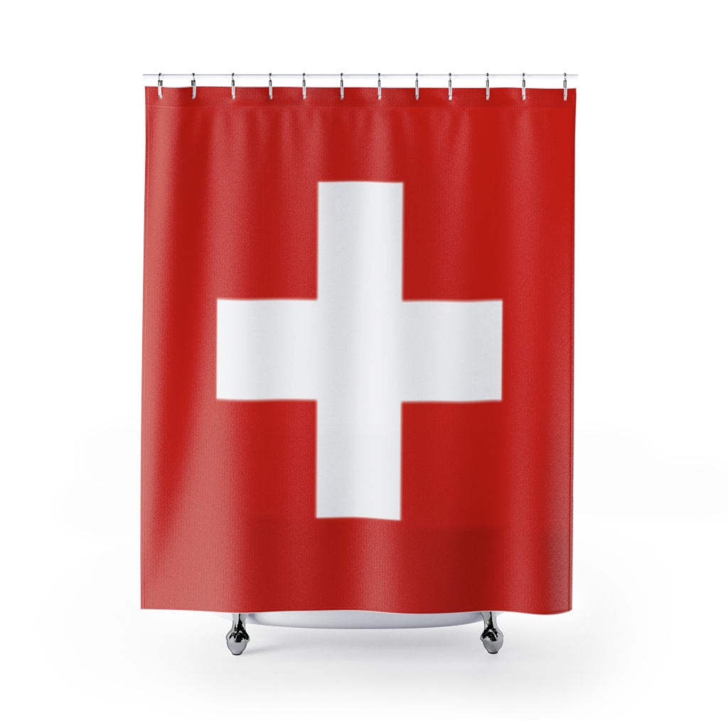 Switzerland Flag Stylish Design 71&quot; x 74&quot; Elegant Waterproof Shower Curtain for a Spa-like Bathroom Paradise Exceptional Craftsmanship-Express Your Love Gifts