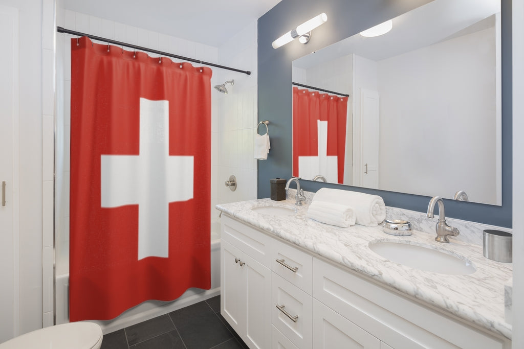 Switzerland Flag Stylish Design 71" x 74" Elegant Waterproof Shower Curtain for a Spa-like Bathroom Paradise Exceptional Craftsmanship-Express Your Love Gifts