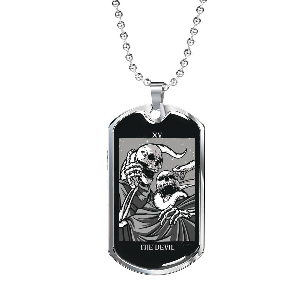 Tarot Card Necklace The Devil Dead Stainless Steel or 18k Gold Dog Tag 24"-Express Your Love Gifts