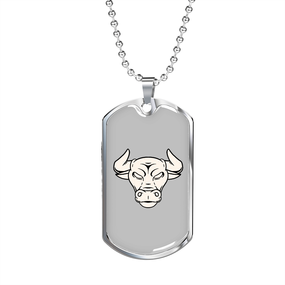 Taurus Bull Zodiac Necklace Stainless Steel or 18k Gold Dog Tag 24" Chain-Express Your Love Gifts