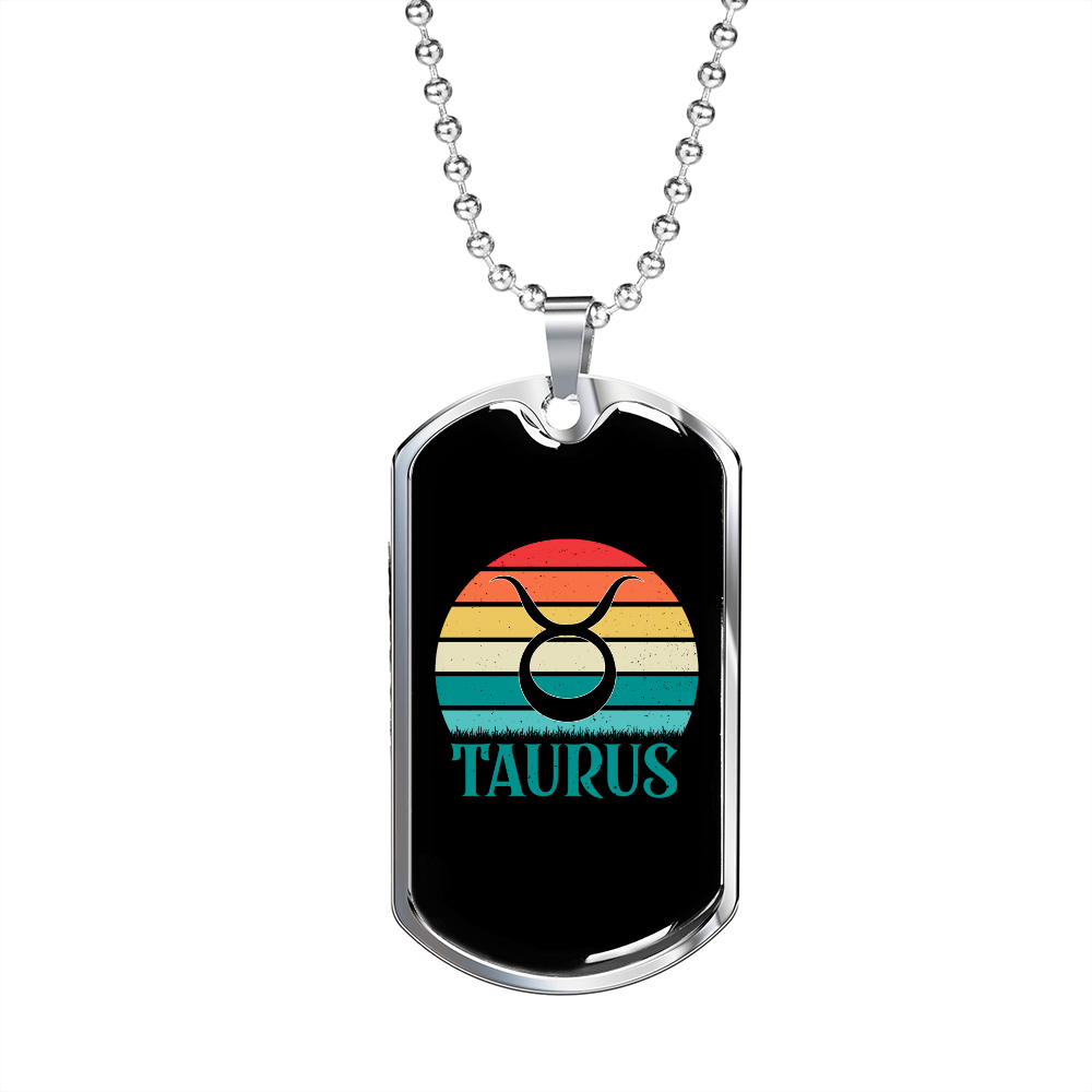 Taurus Colors Zodiac Necklace Stainless Steel or 18k Gold Dog Tag 24" Chain-Express Your Love Gifts