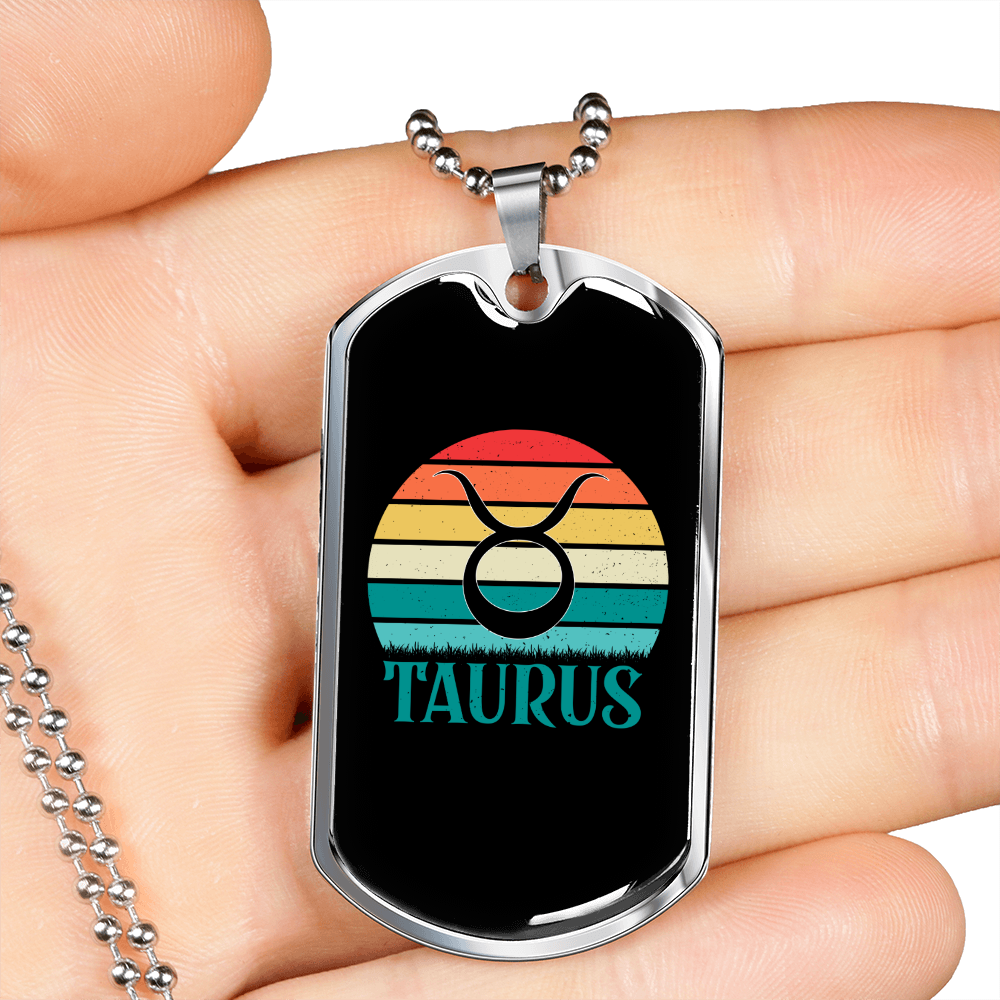 Taurus Colors Zodiac Necklace Stainless Steel or 18k Gold Dog Tag 24" Chain-Express Your Love Gifts
