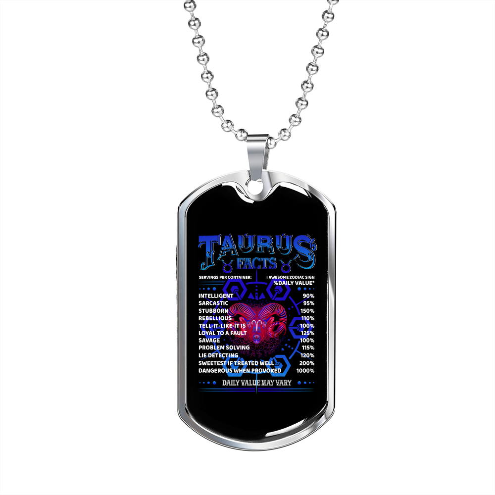 Taurus Facts Zodiac Necklace Stainless Steel or 18k Gold Dog Tag 24" Chain-Express Your Love Gifts